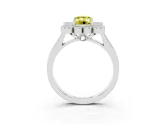 Fancy Yellow Emerald Cut Diamond Cluster Halo Ring Set in Platinum with Milgrain Bezel Accents and Plain Band