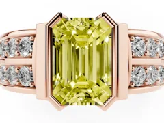Fancy Yellow Emerald Cut Diamond Wide Channel Set Band Ring Set in Rose gold with Bezel Setting
