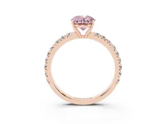 Fancy Pink Oval Cut Diamond Pavé Solitaire Engagement Ring Set in Rose gold with Prong Setting