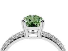 Fancy Green Pear Cut Diamond Solitaire Ring Set in Platinum with Multi-Row Round Pavé Band and Prong Setting