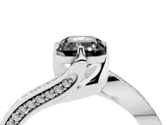 Fancy Black Emerald Cut Diamond Solitaire Ring Set in Silver with Intertwined Pavé Twist Band