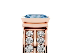 Fancy Blue Emerald Cut Diamond Wide Channel Set Band Ring Set in Rose gold with Bezel Setting