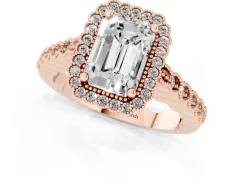 Radiant Cut Diamond Halo Ring Set in Rose gold with Pavé Milgrain Band