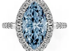 Fancy Blue Marquise Cut Diamond Pavé Halo Ring Set in White gold with Prong Setting