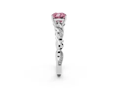 Fancy Pink Cushion Cut Diamond Vine Band Solitaire Ring Set in Silver with Milgrain Prong Setting