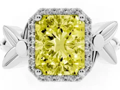 Fancy Yellow Radiant Cut Diamond Halo Floral Band Ring Set in Platinum with Prong Setting