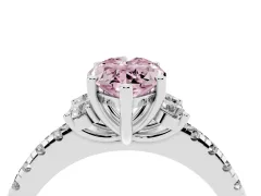 Fancy Pink Marquise Cut Diamond Three-Stone Pavé Ring Set in White gold with Prong Setting