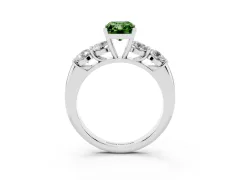 Fancy Green Radiant Cut Diamond Five-Stone Prong Set Ring Set in Silver with Classic Band