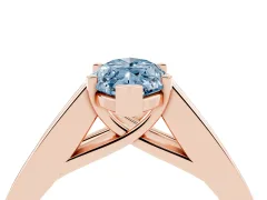 Fancy Blue Marquise Cut Diamond Solitaire Ring Set in Rose gold with Channel-Set Accent Stones and Prong Setting