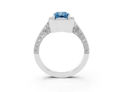 Fancy Blue Radiant Cut Diamond Halo Engagement Ring Set in Platinum with Accent Split Shank Band