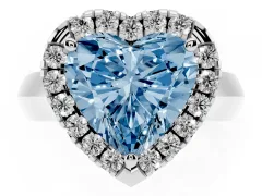 Fancy Blue Heart Cut Diamond Halo Solitaire Engagement Ring Set in Platinum with Square Band and Prong Setting