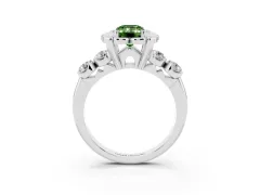 Fancy Green Emerald Cut Diamond Floral Halo Ring Set in Platinum with Shared Prong Band