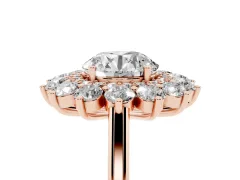 Round Cut Diamond Floral Double Halo Ring Set in Rose gold with Round Petals