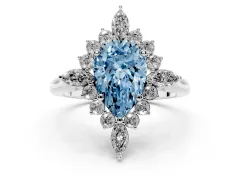 Fancy Blue Pear Cut Diamond Cluster Halo Ring Set in White gold with Marquise and Round Accents