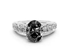 Fancy Black Oval Cut Diamond Pavé Engagement Ring Set in Platinum with Prong Setting