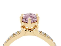 Fancy Pink Marquise Cut Diamond Solitaire Ring Set in Yellow gold with Channel Set Band and Prong Setting