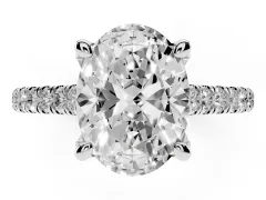 Oval Cut Diamond Solitaire Ring Set in Platinum with Brilliant Pavé Band and Prong Setting