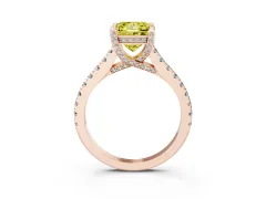 Fancy Yellow Princess Cut Diamond Solitaire Ring Set in Rose gold with Brilliant Pavé Band and Prong Setting