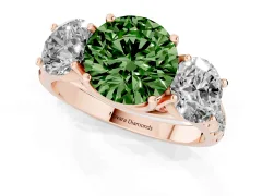 Fancy Green Round Cut Diamond Three-Stone Ring Set in Rose gold with Pavé Band