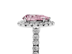 Fancy Pink Pear Cut Diamond Halo Pavé Engagement Ring Set in White gold with Prong Setting