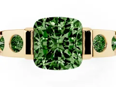 Fancy Green Cushion Cut Diamond Channel-Set Band Ring Set in Yellow gold with Bezel Prong Setting