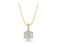 Round Brilliant Cluster Diamond Pendant Set in Yellow gold with Floral Prong Setting