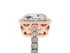 Radiant Cut Diamond Halo Ring Set in Rose gold with Pavé Shoulders and Halo-Framed Center