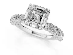 Asscher Cut Diamond Solitaire Ring Set in Platinum with Shared Prong Pavé Band