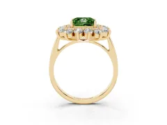 Fancy Green Princess Cut Diamond Floral Double Halo Ring Set in Yellow gold with Round Petals