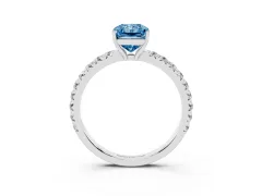 Fancy Blue Radiant Cut Diamond Pavé Solitaire Engagement Ring Set in Silver with Prong Setting