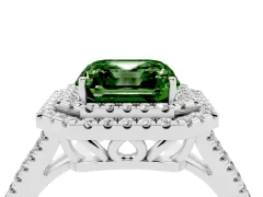 Fancy Green Asscher Cut Diamond Double Halo Ring Set in Platinum with Pavé Band