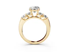 Round Cut Diamond Five-Stone Prong Set Ring Set in Yellow gold with Classic Band