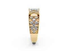 Emerald Cut Diamond Milgrain Halo Pavé Engagement Ring Set in Yellow gold with Prong Setting