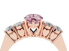 Fancy Pink Pear Cut Diamond Five-Stone Prong Set Band Ring Set in Rose gold with Polished Band
