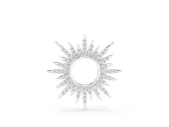 Round Cut Diamond Sunburst Pendant Set in Silver with Pavé Setting