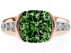 Fancy Green Cushion Cut Diamond Bezel-Set Solitaire Ring Set in Rose gold with Channel-Set Band