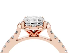 Radiant Cut Diamond Solitaire Ring Set in Rose gold with Pavé Band and Floral Prong Setting