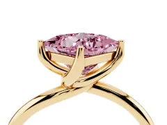 Fancy Pink Princess Cut Diamond Solitaire Engagement Ring Set in Yellow gold with Classic Plain Band