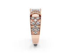 Emerald Cut Diamond Milgrain Halo Pavé Engagement Ring Set in Rose gold with Prong Setting