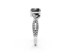 Fancy Black Cushion Cut Diamond Twist Pavé Solitaire Engagement Ring Set in White gold with Prong Setting