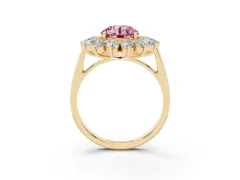 Fancy Pink Round Cut Diamond Floral Double Halo Ring Set in Yellow gold with Round Petals