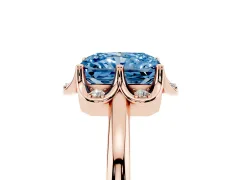 Fancy Blue Radiant Cut Diamond Round Cluster Halo Ring Set in Rose gold with Solitaire Band and Prong Setting