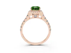 Fancy Green Radiant Cut Diamond Halo Engagement Ring Set in Rose gold with Pavé Band and Prong-Set Center