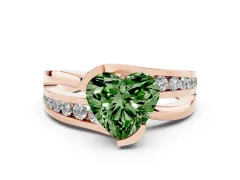 Fancy Green Heart Cut Diamond Solitaire Ring Set in Rose gold with Channel Set Split Shank and Tension Prongs