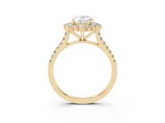 Oval Cut Diamond Halo Ring Set in Yellow gold with Pavé Band and Prong Setting
