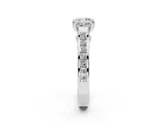 Cushion Cut Diamond Channel Set Solitaire Engagement Ring Set in White gold with Prong Setting