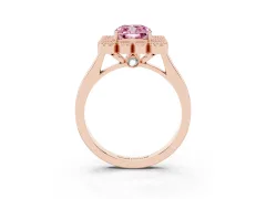 Fancy Pink Cushion Cut Diamond Cluster Halo Ring Set in Rose gold with Milgrain Bezel Accents and Plain Band