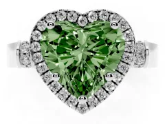 Fancy Green Heart Cut Diamond Halo Ring Set in White gold with Twist Band and Pavé Accents