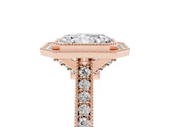 Radiant Cut Diamond Halo Milgrain Pavé Band Ring Set in Rose gold with Prong Setting