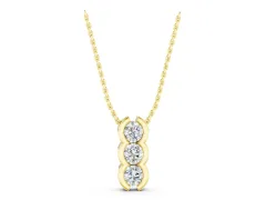 Three Stone Round Diamond Pendant Set in Yellow gold with Shared Prong Setting